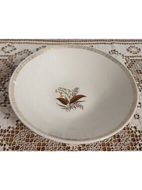 Vtg. Cunningham & Pickett Serving Bowl Handpainted "Oakdale" Gold Trim